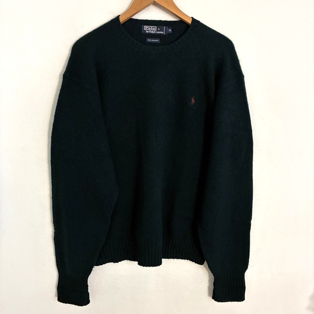 Vtg Polo by Ralph Lauren Lambswool Sweater Mens XL Green Knit Preppy Old Money